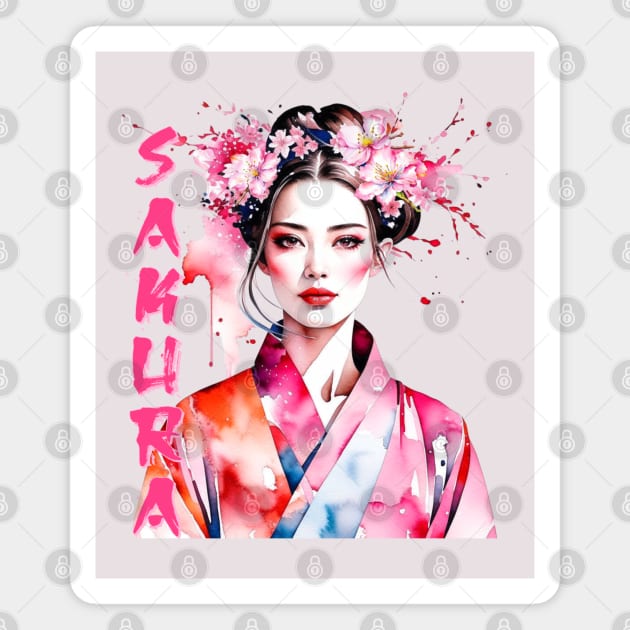 Watercolor Sakura Woman Magnet by HolidayBug